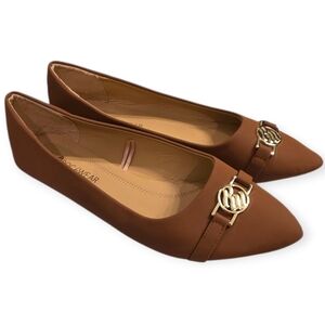 Rocawear Pointed Toe Flats Brown Gold Logo Accent Womens Size 11